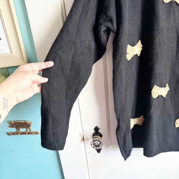 VTG L’EAU VIVE Vintage Wool Angora Rabbit Hair Gold Pearl Bow Sweater Medium M - Picture 4 of 5